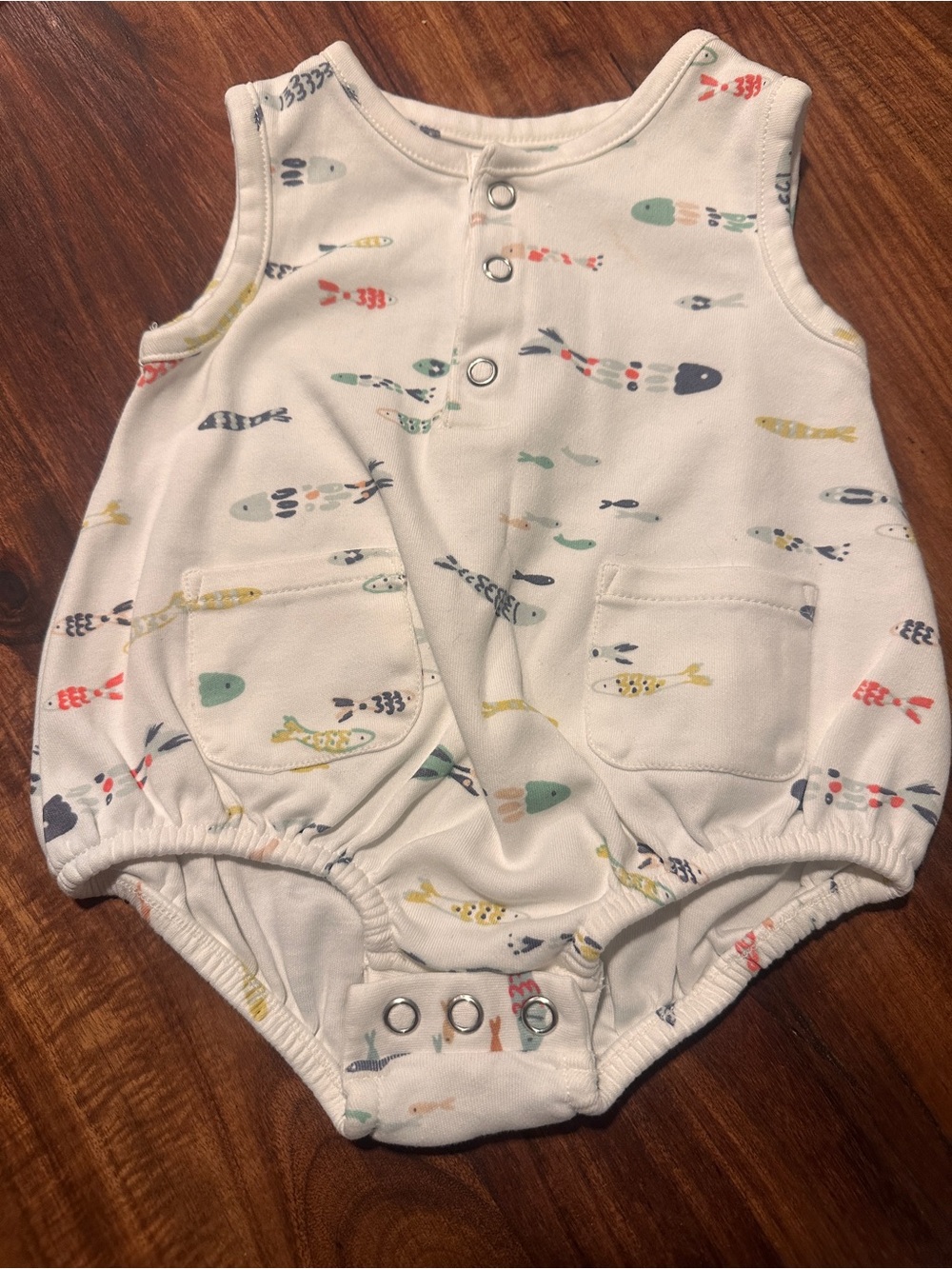 White Baby Fish-Print Sleeveless Romper